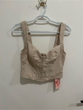 Beige Ribbed Bustier Crop Top - Unbranded